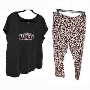 Pajamagram Pink Leopard Print Pajama Set Women’s 2X Stay Wild Graphic Soft Comfy